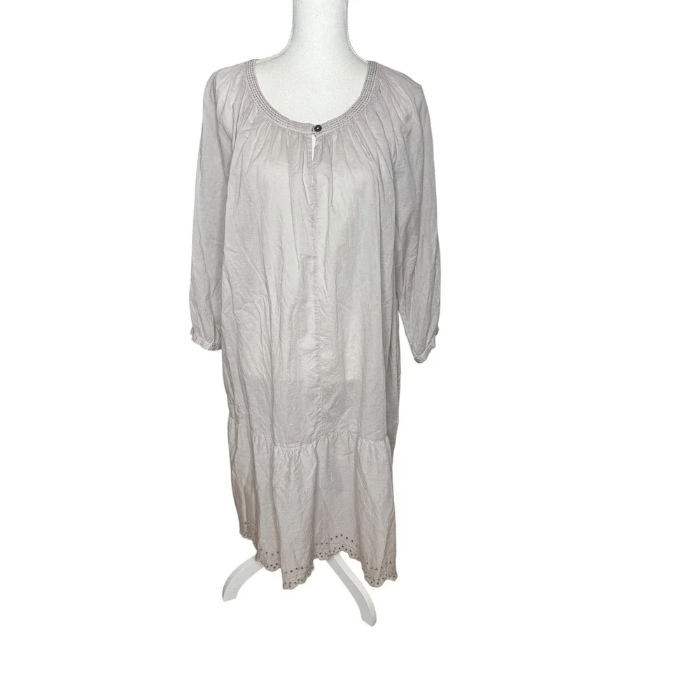 Gudrun Sjoden Organic Cotton Semi Sheer Eyelet Midi Dress Gray L Long Sleeve